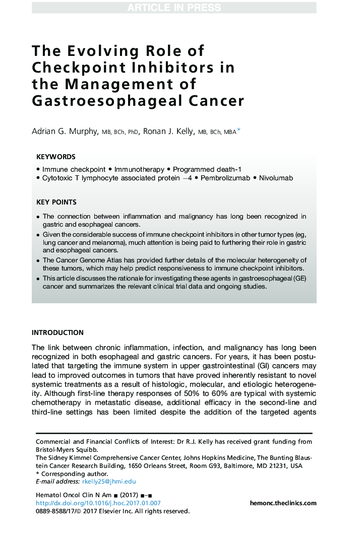 The Evolving Role of Checkpoint Inhibitors in the Management of Gastroesophageal Cancer