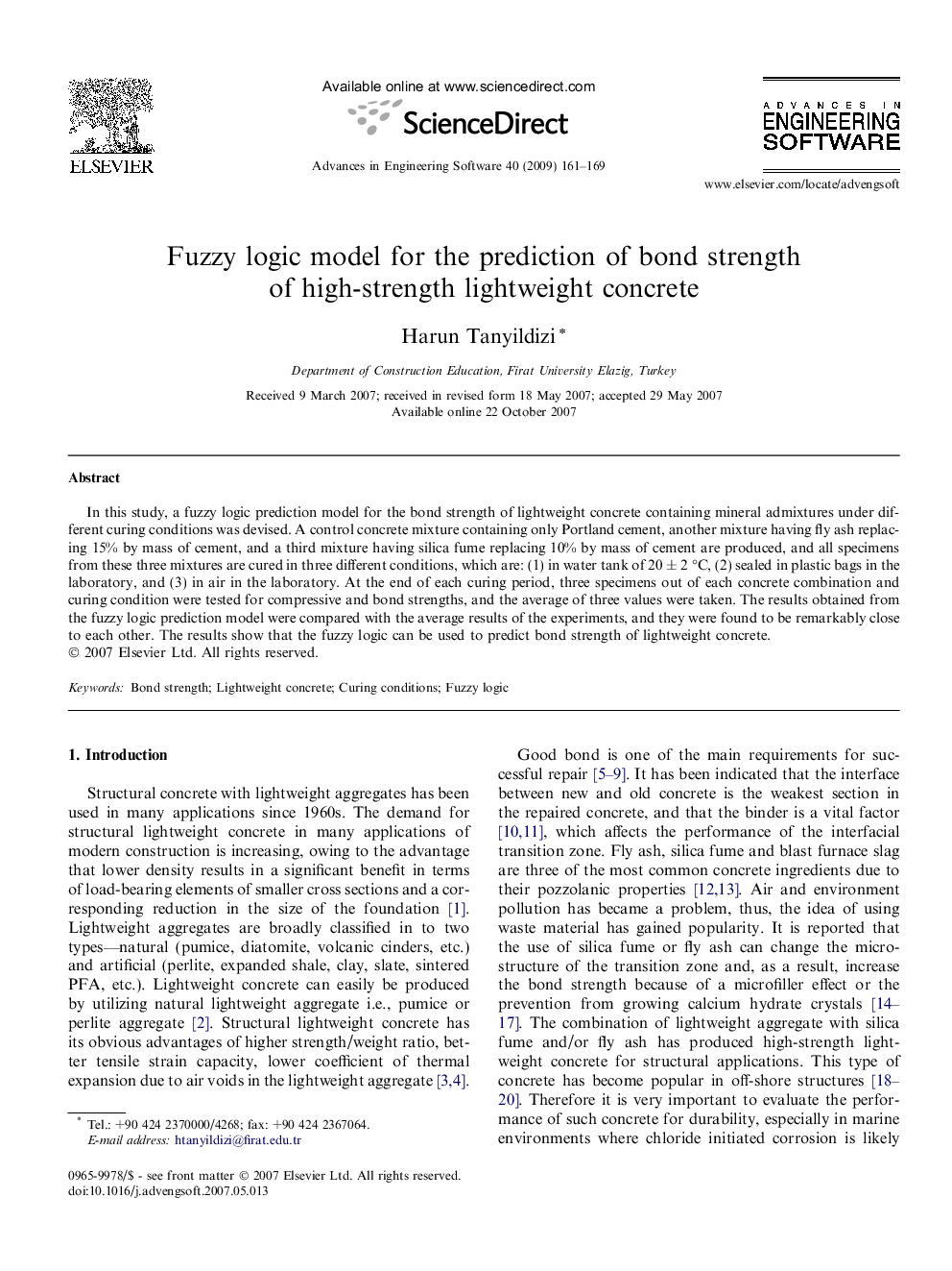 عکس صفحه اول مقاله: Fuzzy logic model for the prediction of bond strength of high-strength lightweight concrete Fuzzy logic model for the prediction of bond strength of high-strength lightweight concrete