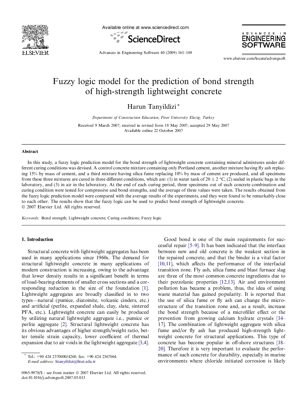 Fuzzy logic model for the prediction of bond strength of high-strength lightweight concrete