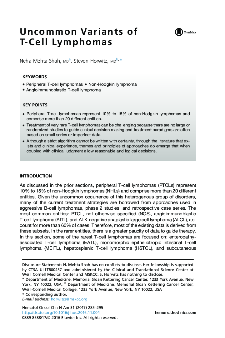 Uncommon Variants of T-Cell Lymphomas