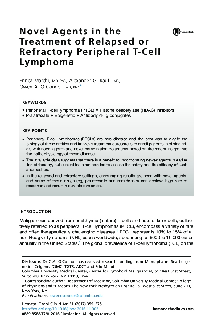 Novel Agents in the Treatment of Relapsed or Refractory Peripheral T-Cell Lymphoma
