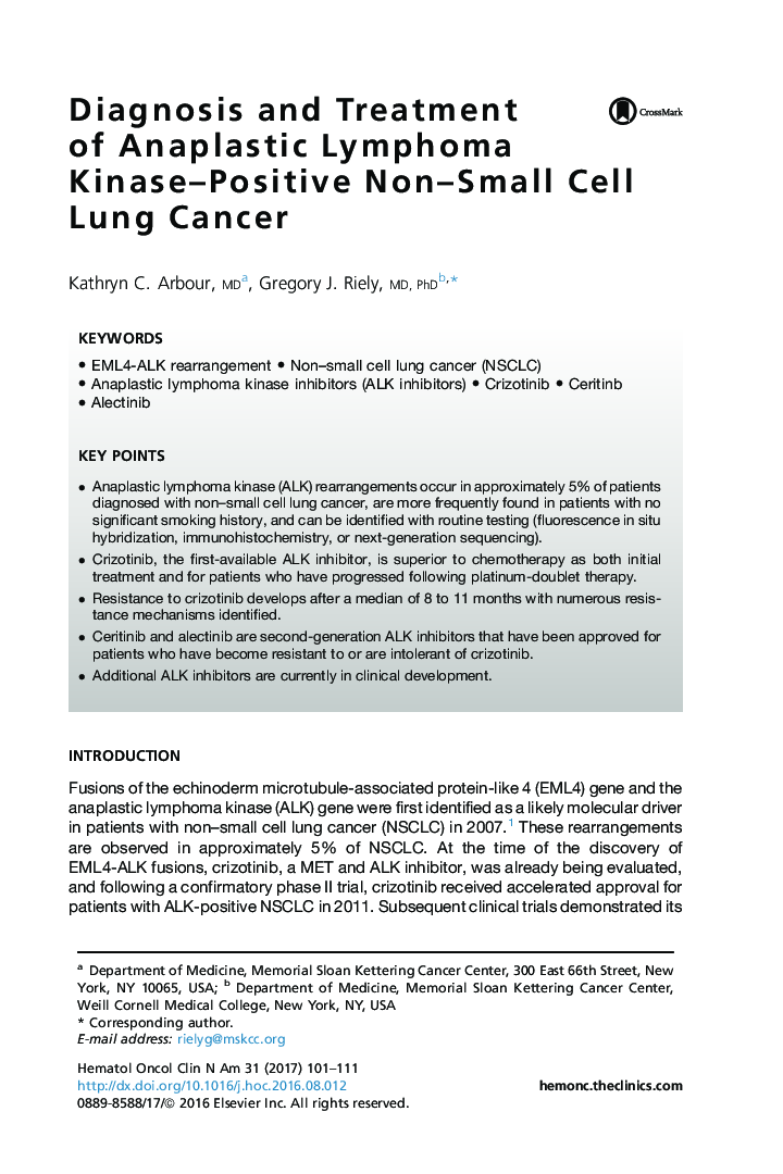 Diagnosis and Treatment of Anaplastic Lymphoma Kinase-Positive Non-Small Cell Lung Cancer