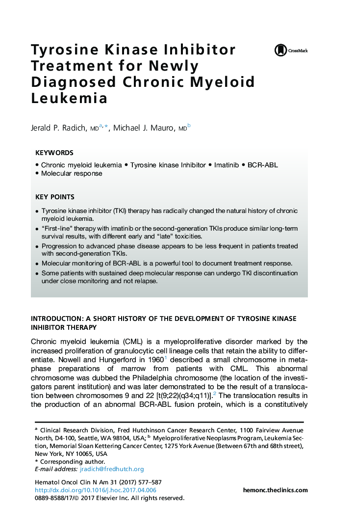 Tyrosine Kinase Inhibitor Treatment for Newly Diagnosed Chronic Myeloid Leukemia
