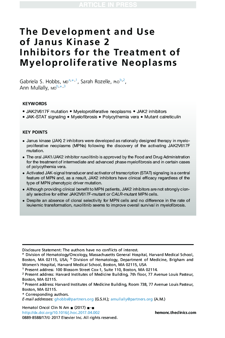 The Development and Use of Janus Kinase 2 Inhibitors for the Treatment of Myeloproliferative Neoplasms