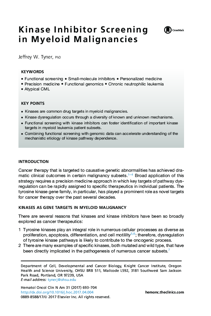 Kinase Inhibitor Screening in Myeloid Malignancies