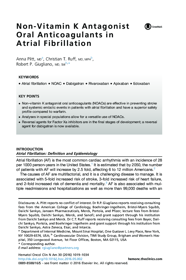 Non-Vitamin K Antagonist Oral Anticoagulants in Atrial Fibrillation