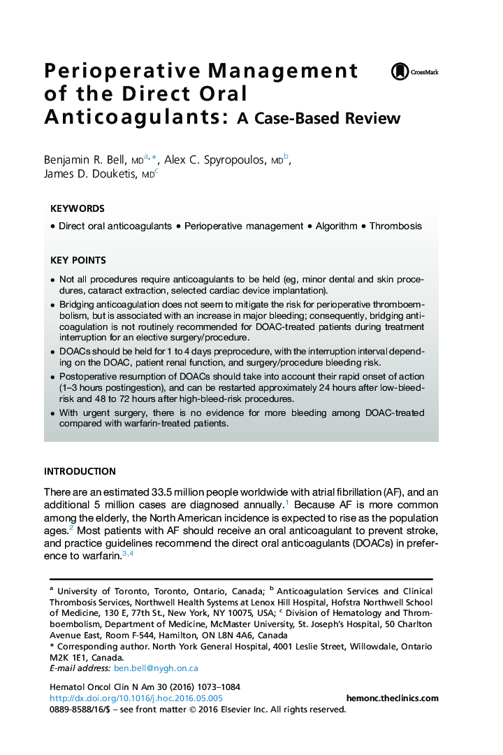 Perioperative Management of the Direct Oral Anticoagulants