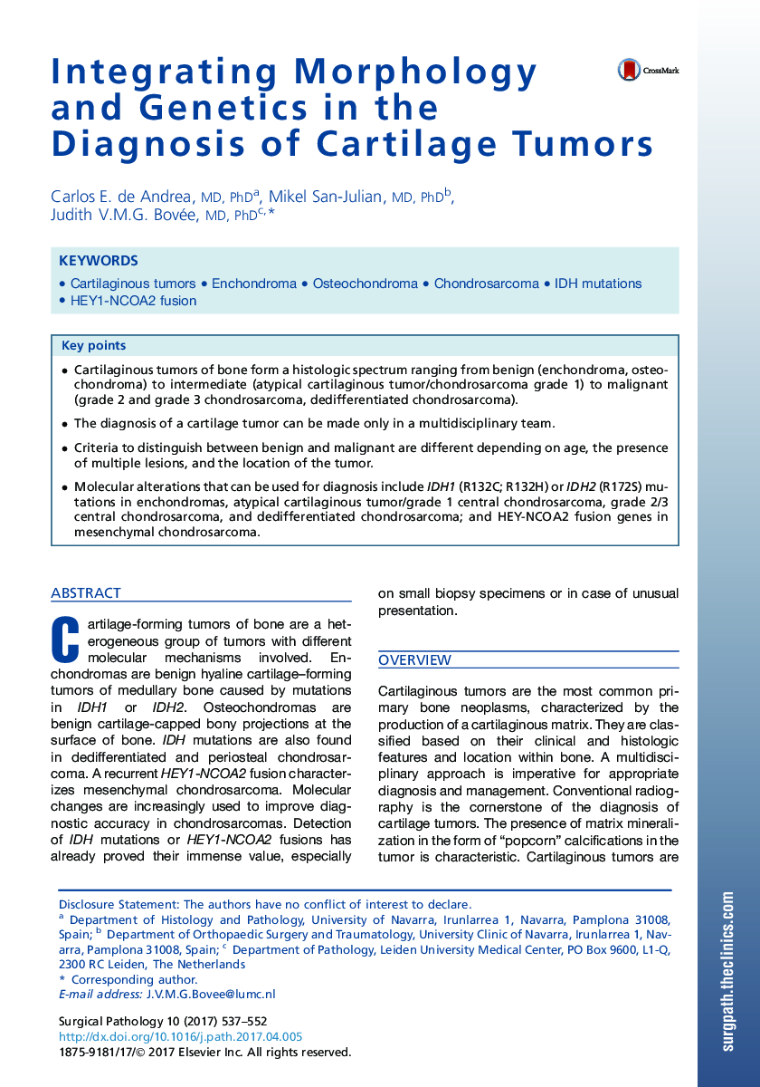 Integrating Morphology and Genetics in the Diagnosis of Cartilage Tumors