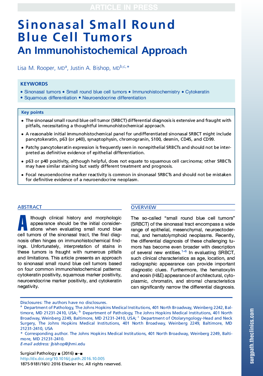Sinonasal Small Round Blue Cell Tumors