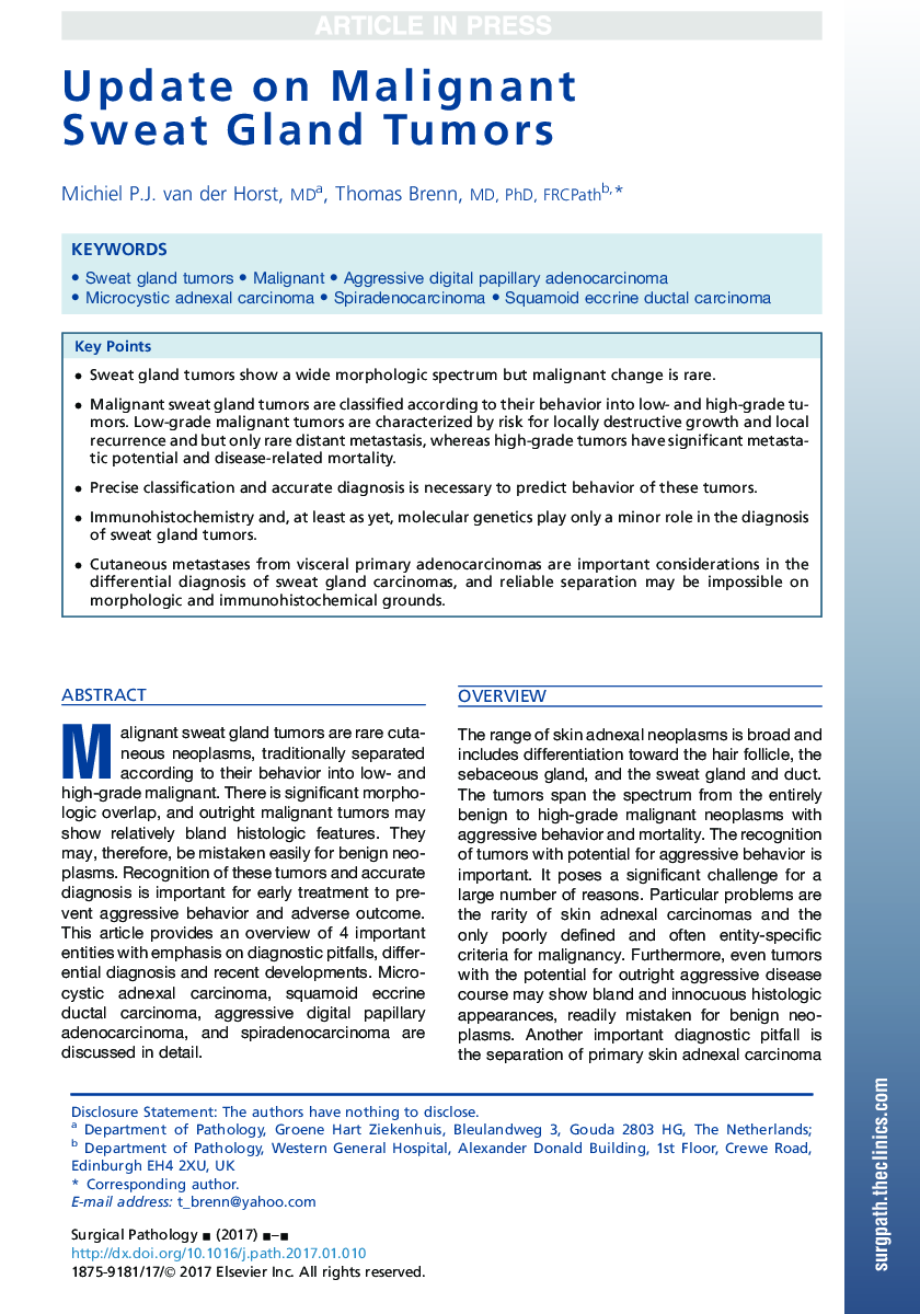 Update on Malignant Sweat Gland Tumors