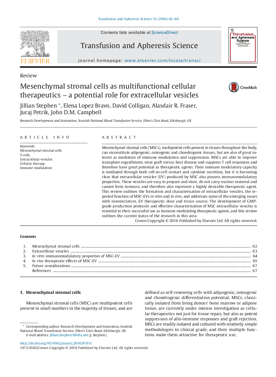 Mesenchymal stromal cells as multifunctional cellular therapeutics - a potential role for extracellular vesicles