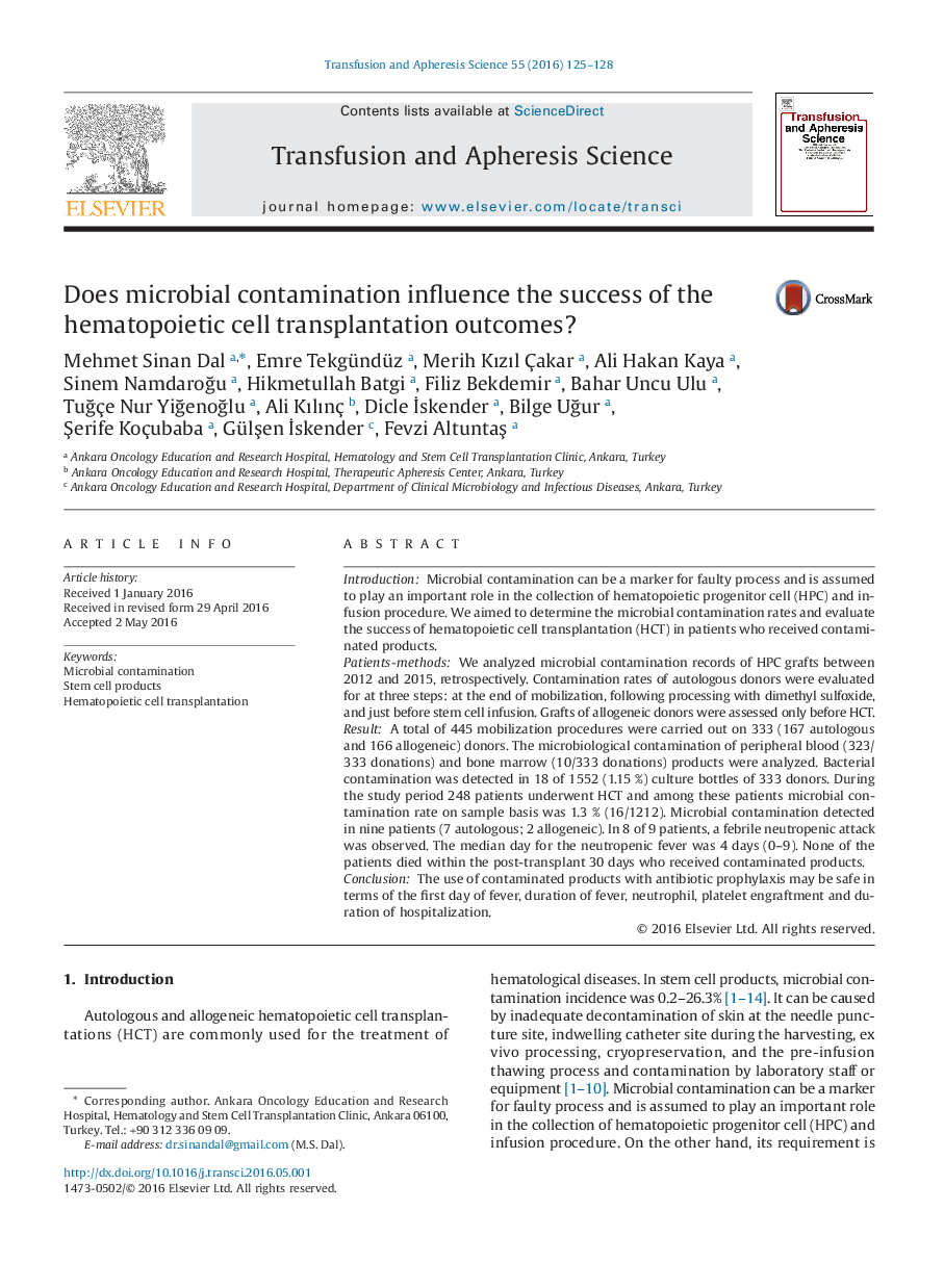 Does microbial contamination influence the success of the hematopoietic cell transplantation outcomes?