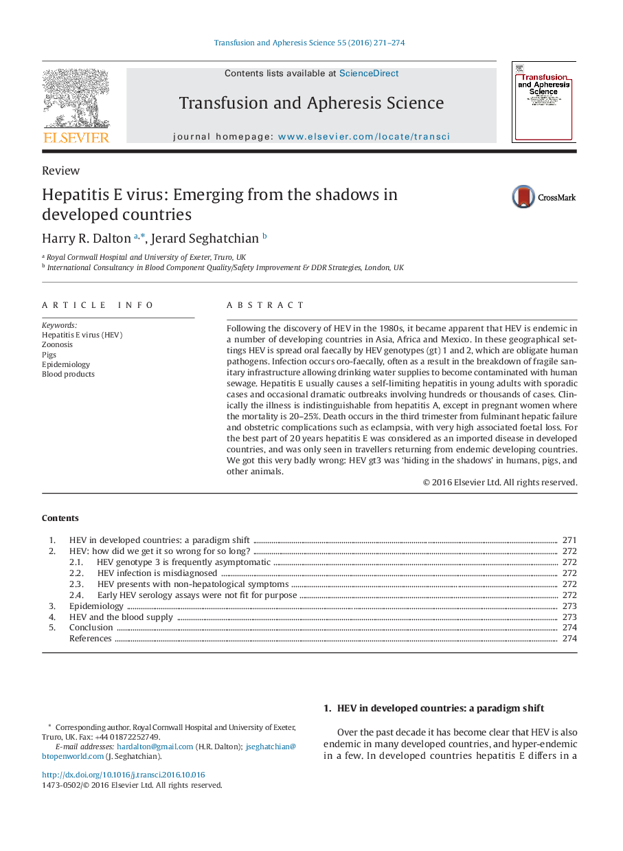 Hepatitis E virus: Emerging from the shadows in developed countries