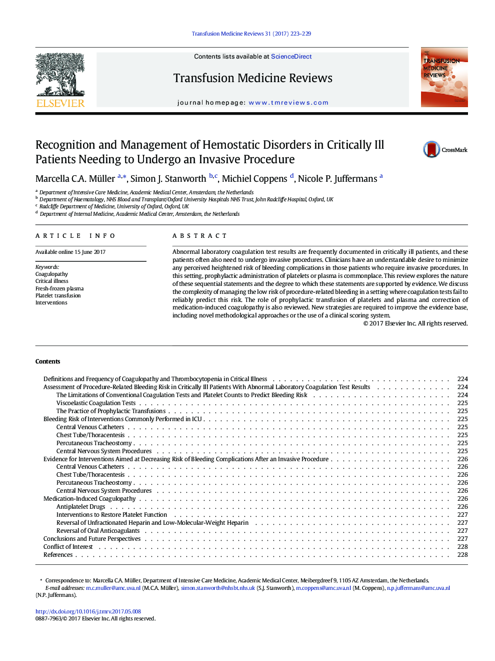 Recognition and Management of Hemostatic Disorders in Critically Ill Patients Needing to Undergo an Invasive Procedure