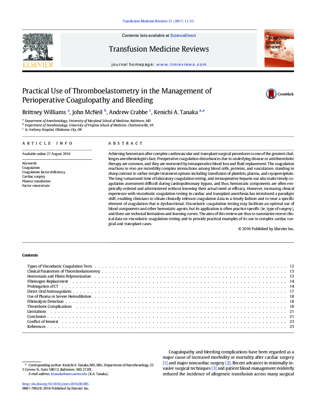 Practical Use of Thromboelastometry in the Management of Perioperative Coagulopathy and Bleeding