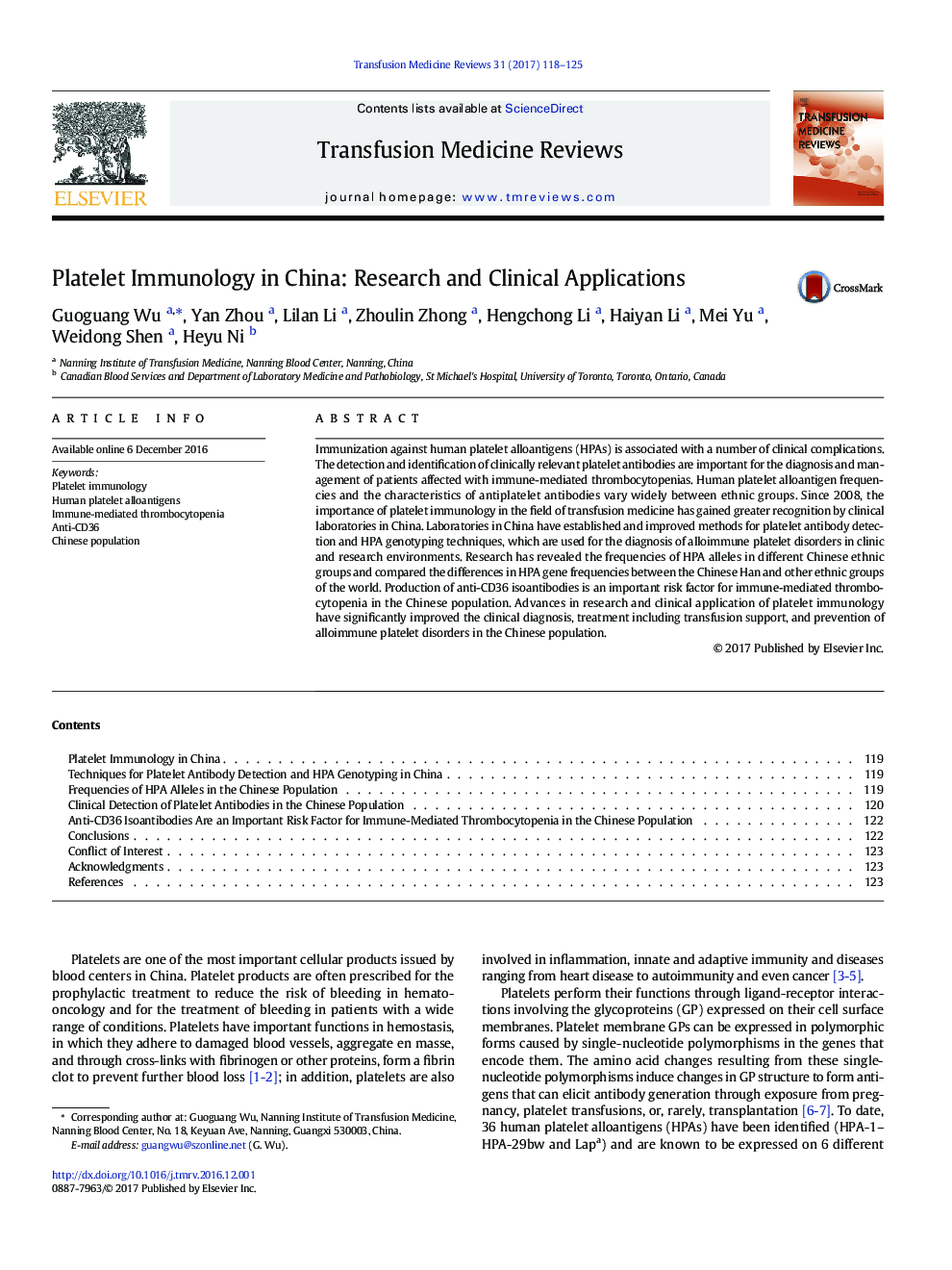 Platelet Immunology in China: Research and Clinical Applications