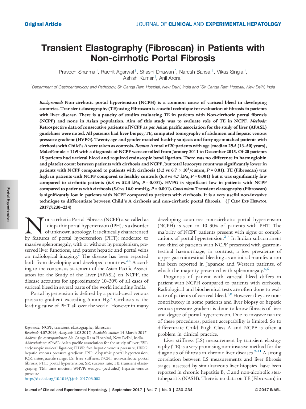 Transient Elastography (Fibroscan) in Patients with Non-cirrhotic Portal Fibrosis