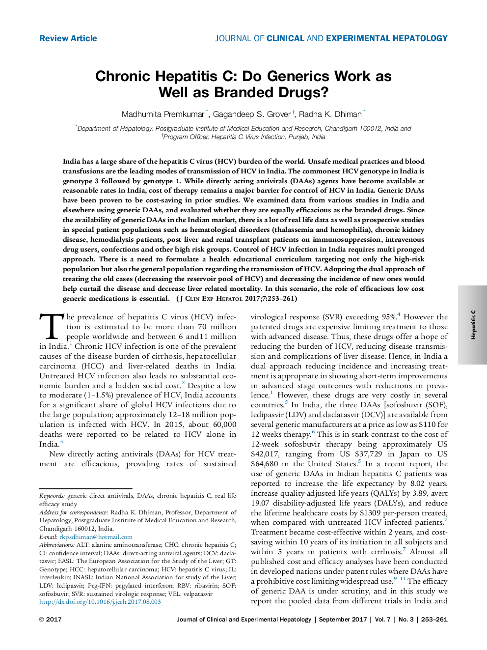 Chronic Hepatitis C: Do Generics Work as Well as Branded Drugs?