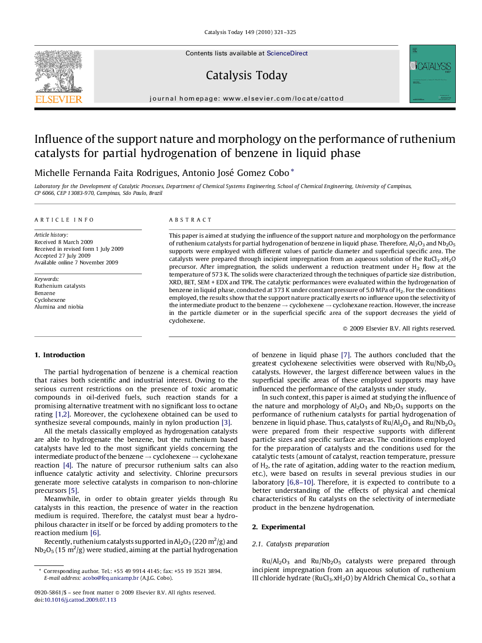 Influence of the support nature and morphology on the performance of ruthenium catalysts for partial hydrogenation of benzene in liquid phase