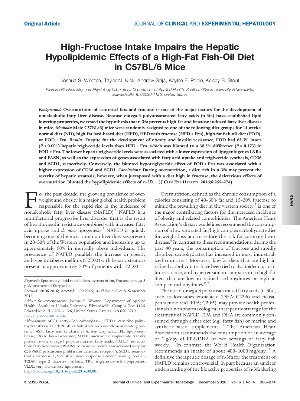 High-Fructose Intake Impairs the Hepatic Hypolipidemic Effects of a High-Fat Fish-Oil Diet in C57BL/6 Mice