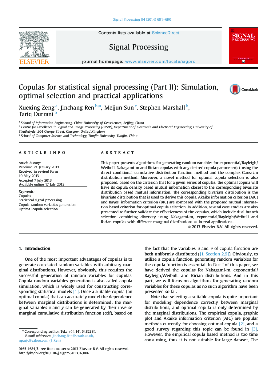 Copulas for statistical signal processing (Part II): Simulation, optimal selection and practical applications