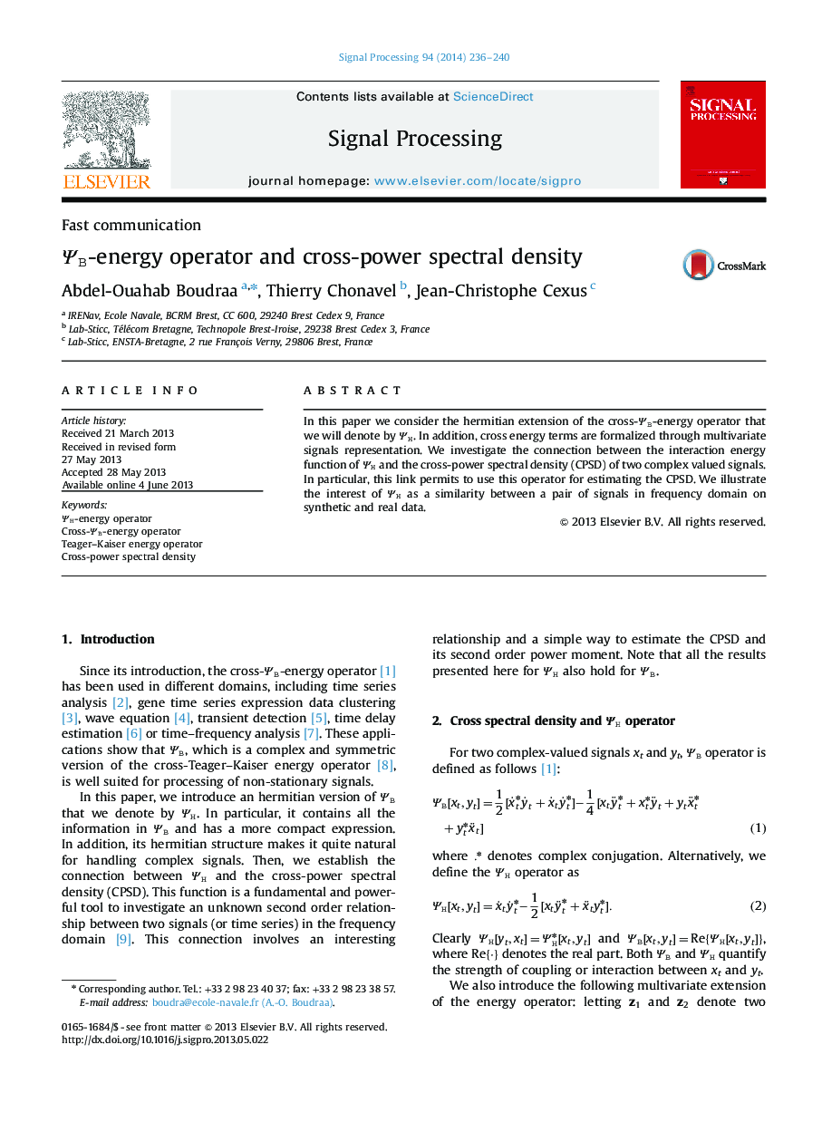 ΨBΨB-energy operator and cross-power spectral density