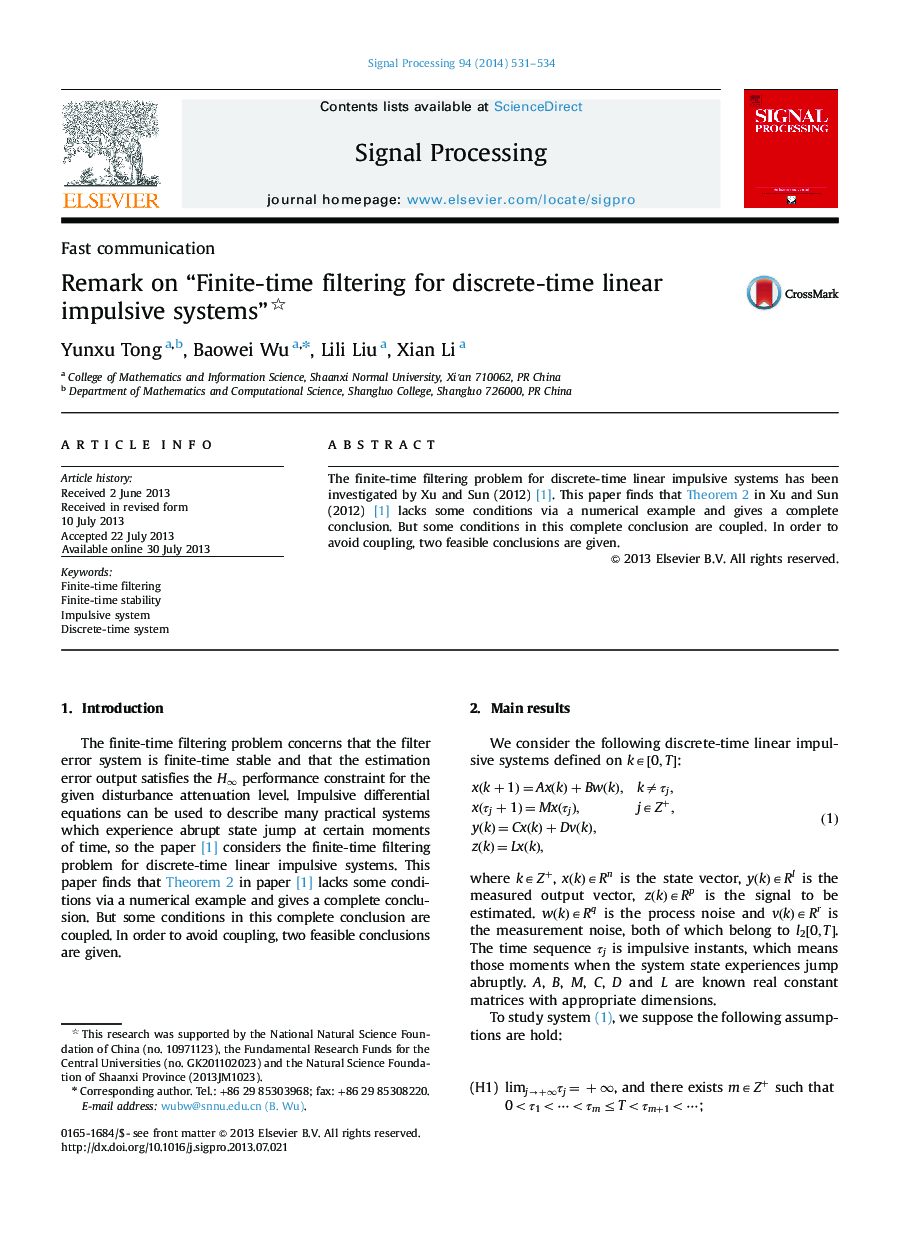 Remark on “Finite-time filtering for discrete-time linear impulsive systems” 