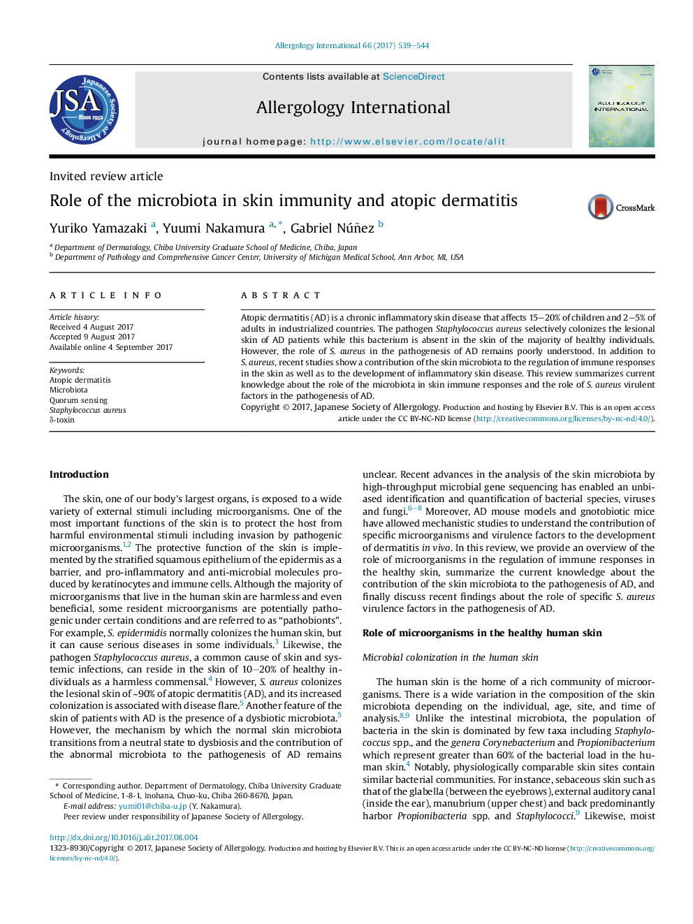 Role of the microbiota in skin immunity and atopic dermatitis