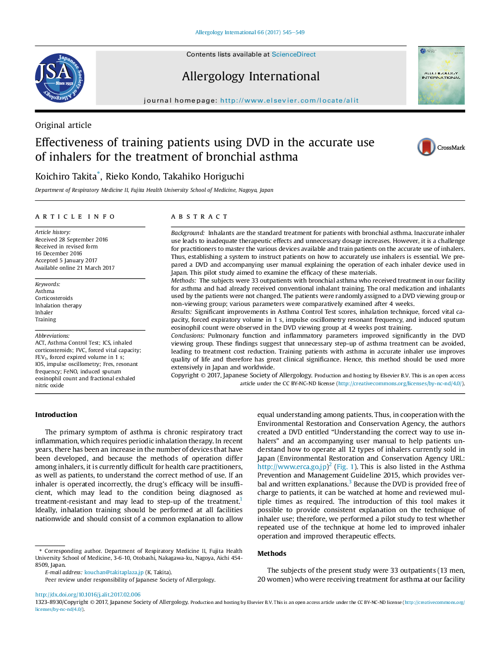 Effectiveness of training patients using DVD in the accurate use ofÂ inhalers for the treatment of bronchial asthma