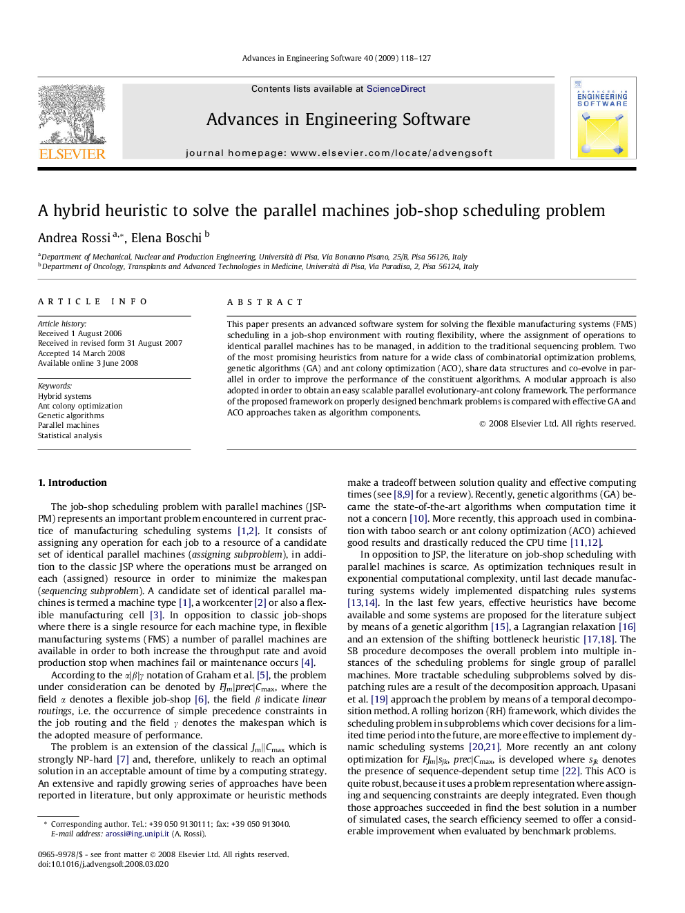 A hybrid heuristic to solve the parallel machines job-shop scheduling problem