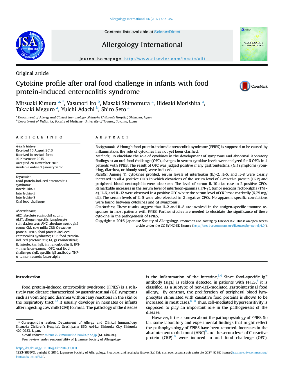 Cytokine profile after oral food challenge in infants with food protein-induced enterocolitis syndrome