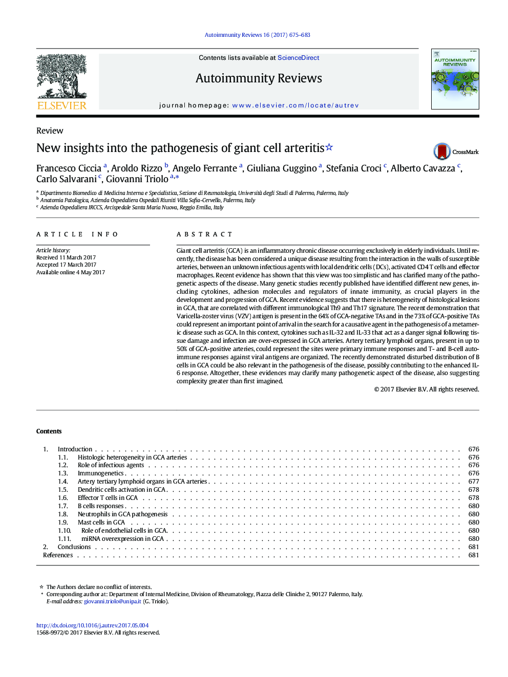 عکس صفحه اول مقاله: New insights into the pathogenesis of giant cell arteritis New insights into the pathogenesis of giant cell arteritis