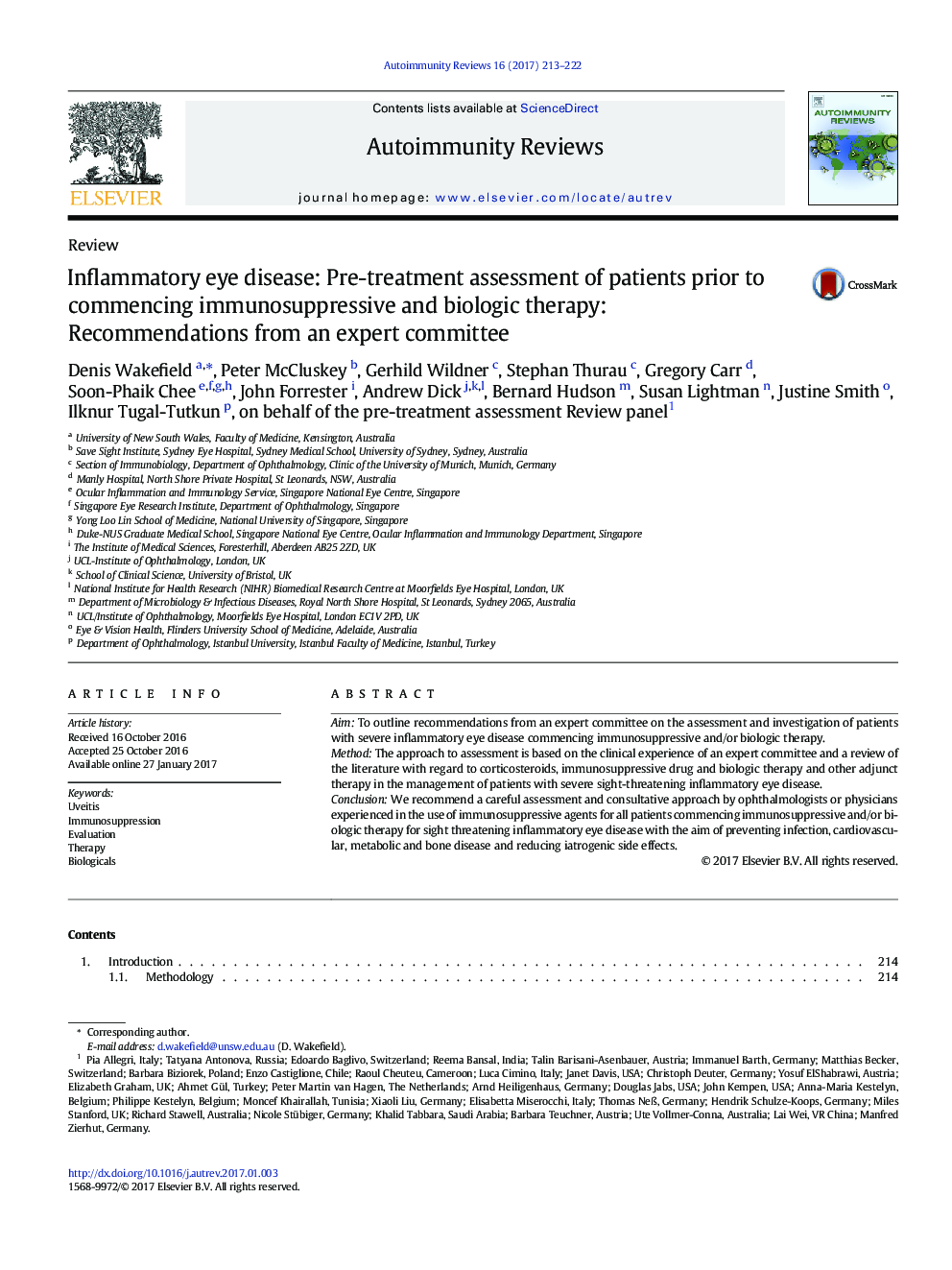 Inflammatory eye disease: Pre-treatment assessment of patients prior to commencing immunosuppressive and biologic therapy: Recommendations from an expert committee