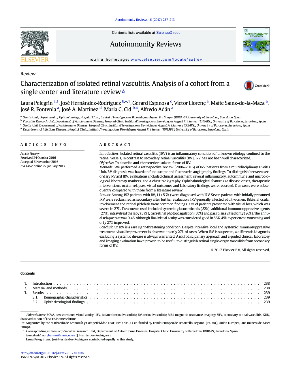 Characterization of isolated retinal vasculitis. Analysis of a cohort from a single center and literature review