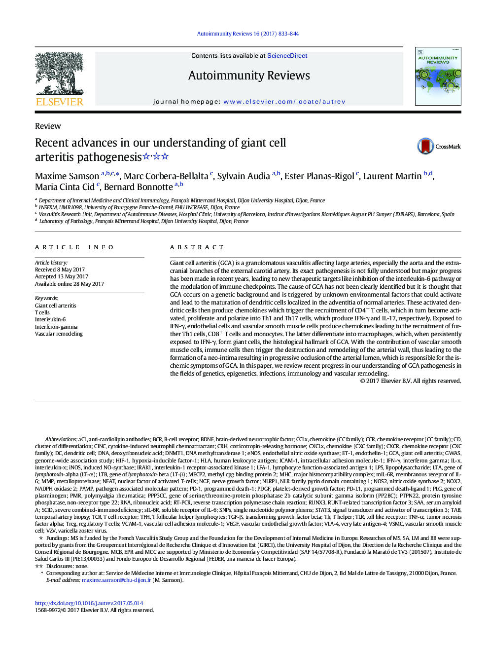 Recent advances in our understanding of giant cell arteritis pathogenesis