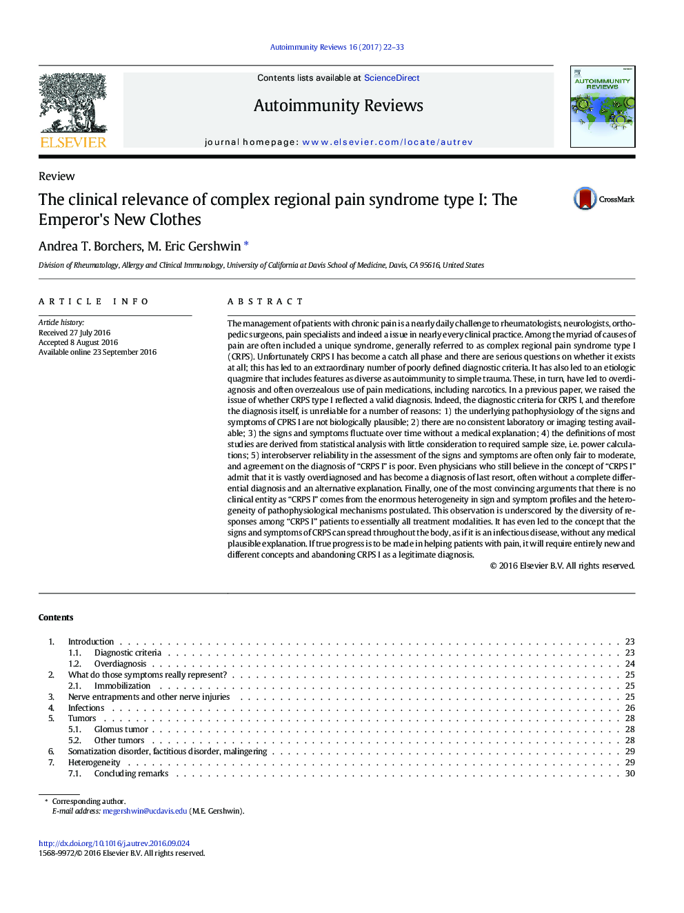 The clinical relevance of complex regional pain syndrome type I: The Emperor's New Clothes