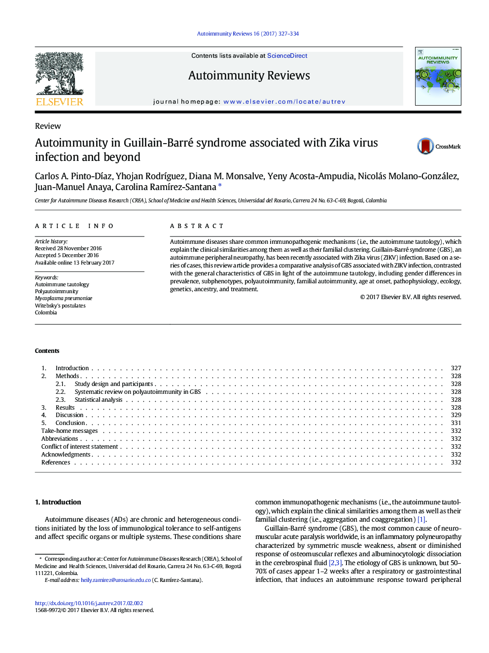 عکس صفحه اول مقاله: Autoimmunity in Guillain-Barré syndrome associated with Zika virus infection and beyond Autoimmunity in Guillain-Barré syndrome associated with Zika virus infection and beyond
