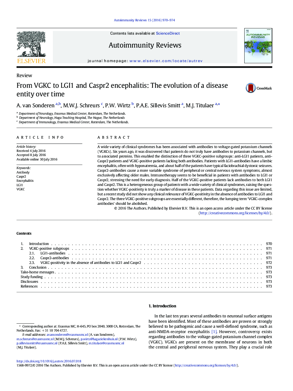 From VGKC to LGI1 and Caspr2 encephalitis: The evolution of a disease entity over time