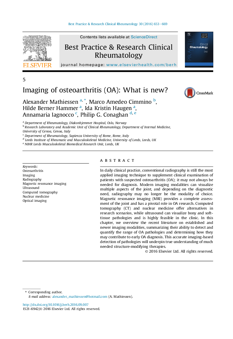عکس صفحه اول مقاله: Imaging of osteoarthritis (OA): What is new? Imaging of osteoarthritis (OA): What is new?