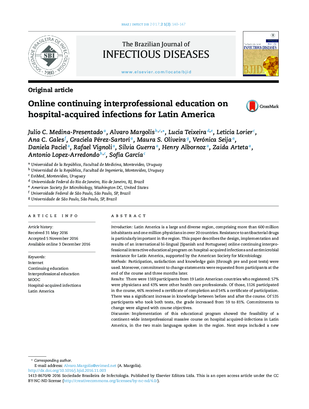 Online continuing interprofessional education on hospital-acquired infections for Latin America