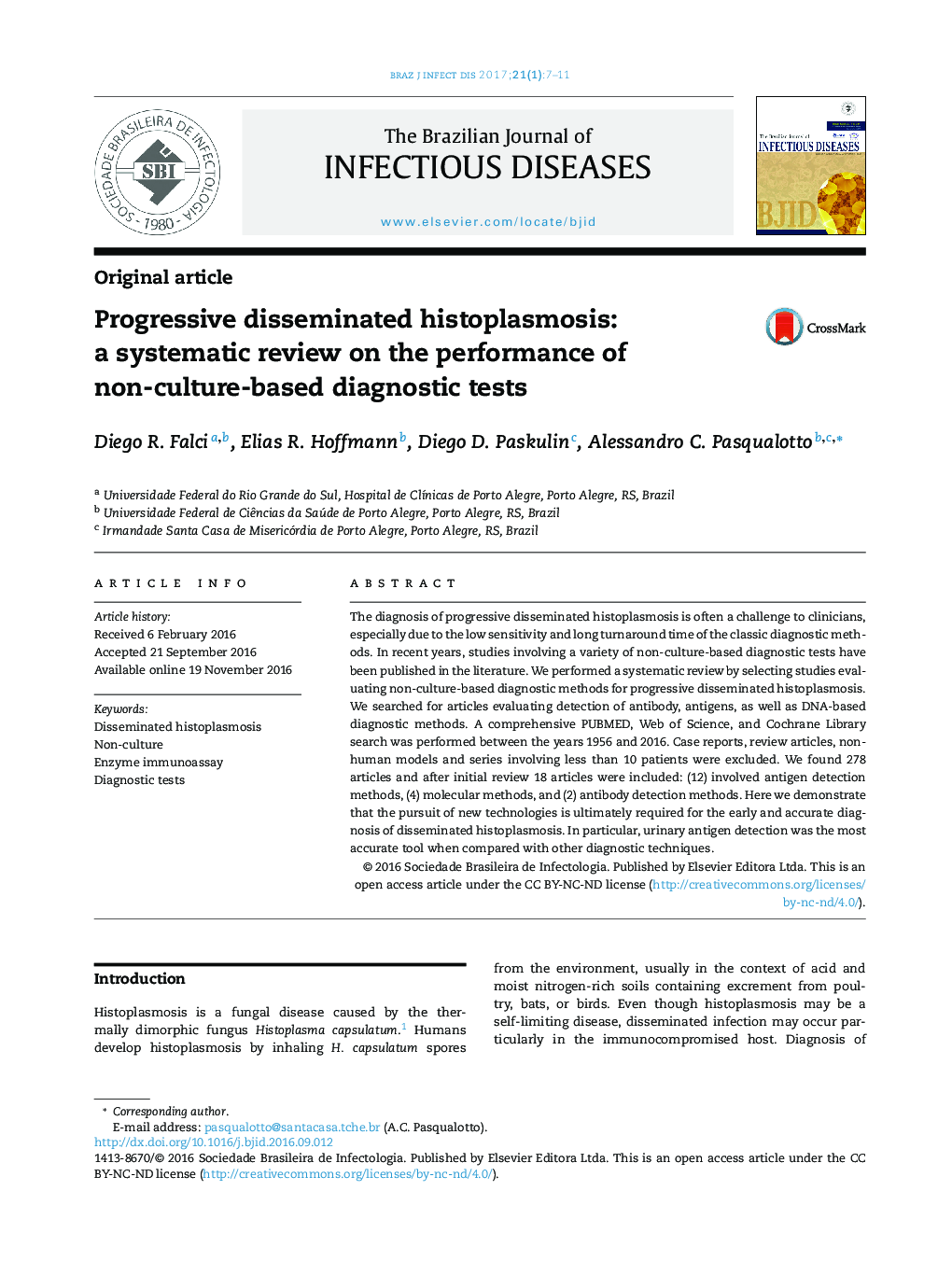 Progressive disseminated histoplasmosis: a systematic review on the performance of non-culture-based diagnostic tests
