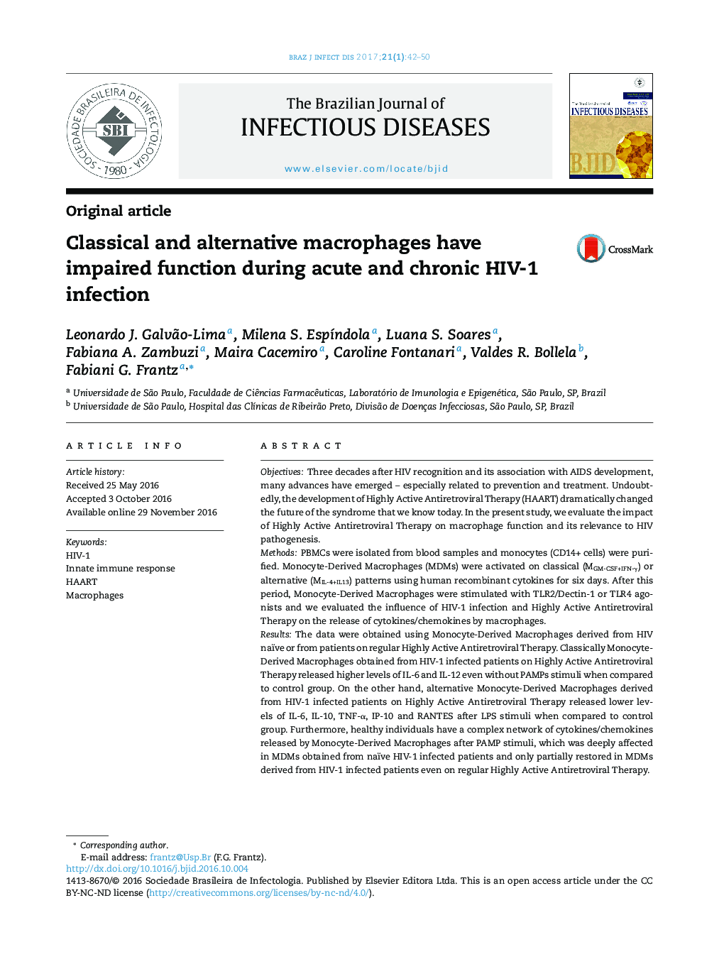 Classical and alternative macrophages have impaired function during acute and chronic HIV-1 infection