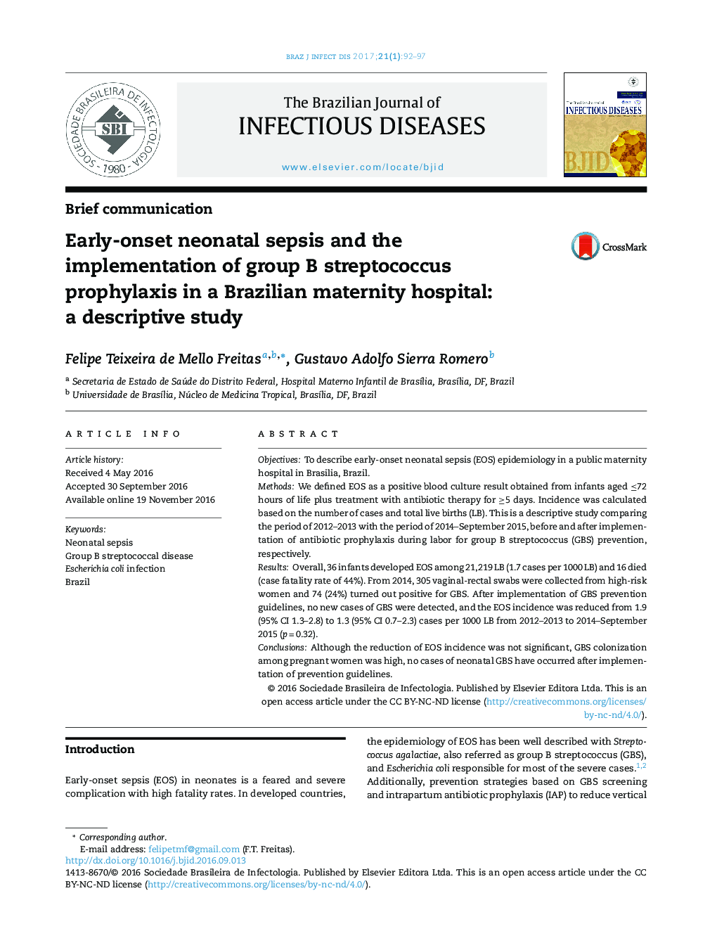 Early-onset neonatal sepsis and the implementation of group B streptococcus prophylaxis in a Brazilian maternity hospital: a descriptive study