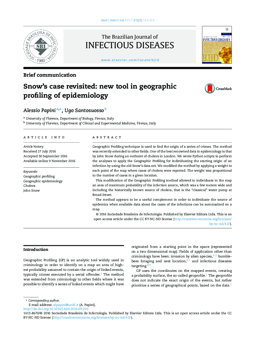 Snow's case revisited: new tool in geographic profiling of epidemiology