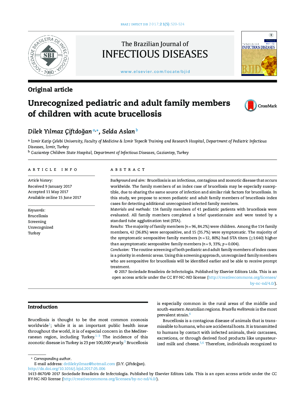 Unrecognized pediatric and adult family members of children with acute brucellosis