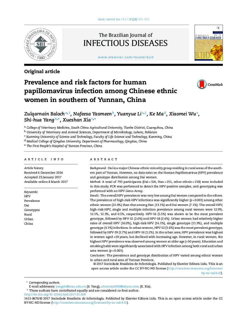 Prevalence and risk factors for human papillomavirus infection among Chinese ethnic women in southern of Yunnan, China