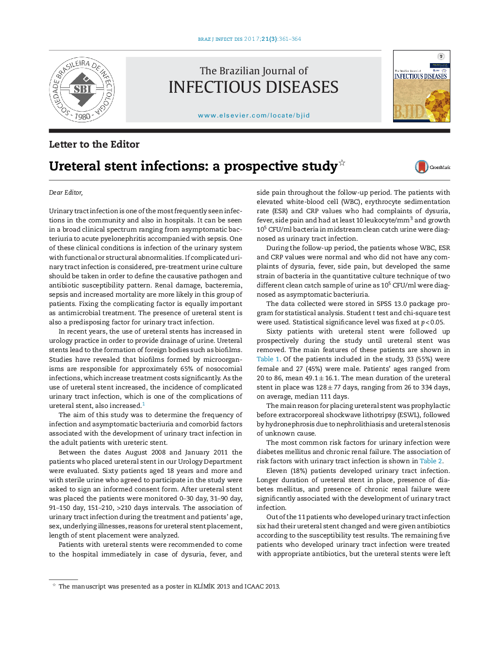 Ureteral stent infections: a prospective study