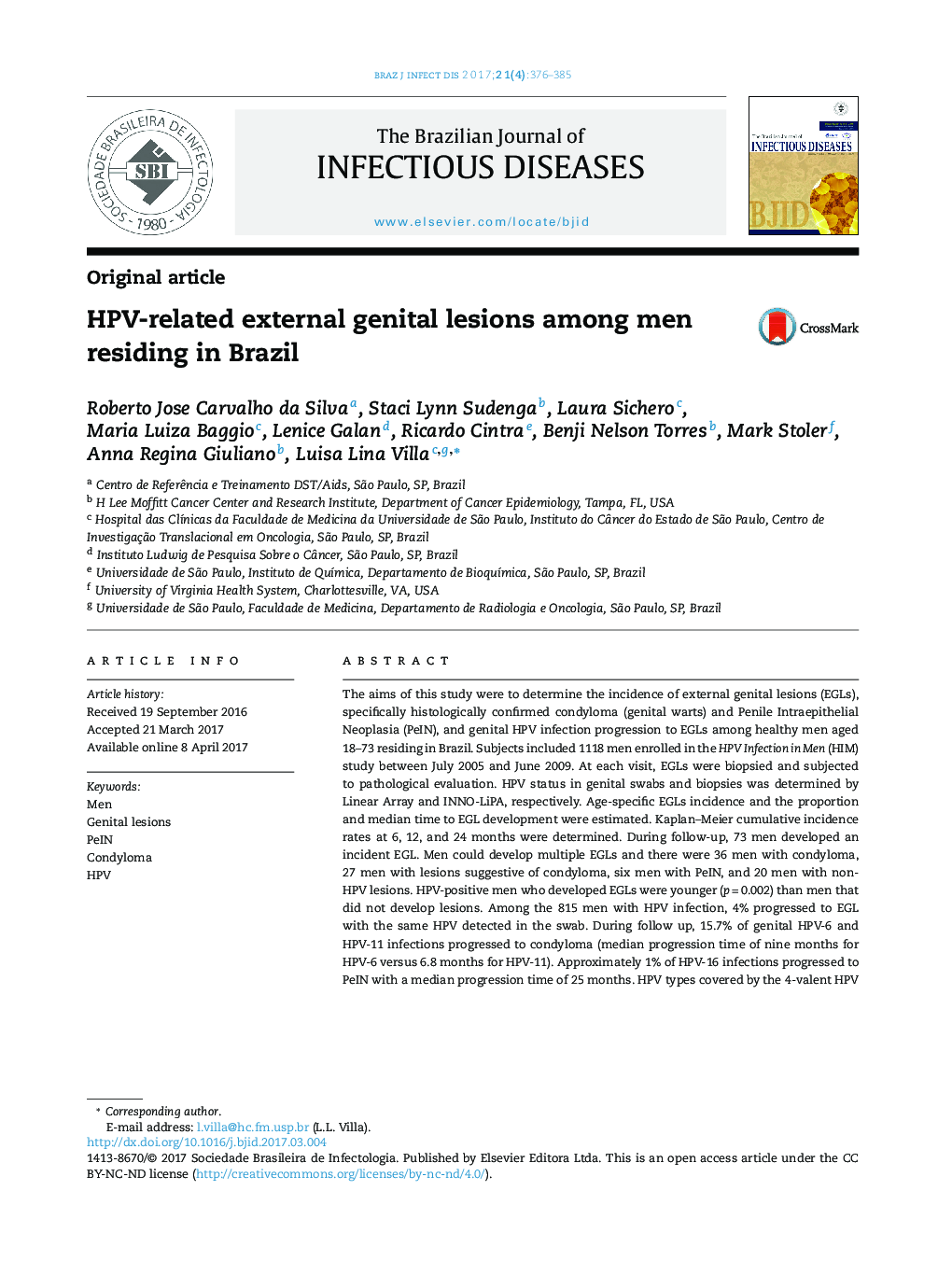 HPV-related external genital lesions among men residing in Brazil