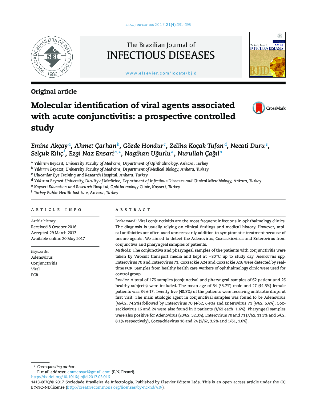 Molecular identification of viral agents associated with acute conjunctivitis: a prospective controlled study