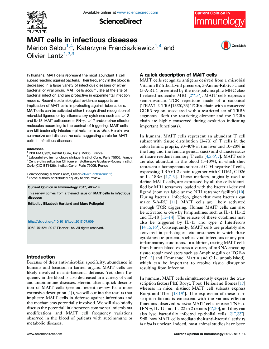MAIT cells in infectious diseases